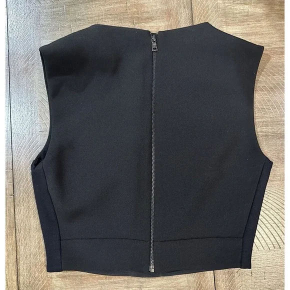NWT BCBG MAXAZRIA Black Deep V-Neck Tank Crop Mesh Cutouts Womens Size XXS $198 - Picture 12 of 13
